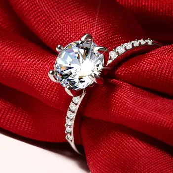 Prabangus didelis Kristalų Sužadėtuvių Žiedai Moterims, Moteriška Klasika 6-letena AAA Kubinis Cirkonis Sidabro spalvos Žiedas 2020 Vestuvių Papuošalai