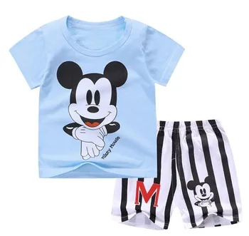 Prekės Dizaineris Animacinių filmų Drabužių Mickey Mouse Berniuko Vasaros Drabužių marškinėliai+šortai Baby Girl Kasdienių Drabužių Rinkiniai