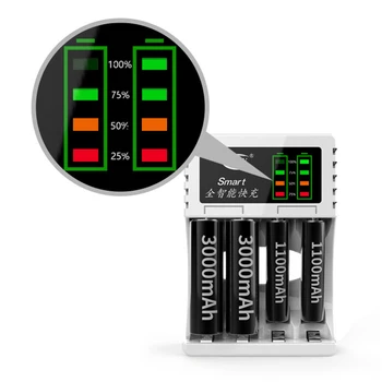Protingas Greitas Įkroviklis 4 Lizdą Pažangi Baterijų Įkroviklis AA AAA NI-MH NI-CD Akumuliatoriai Su LED Indikatorius