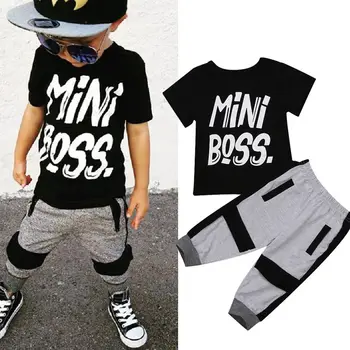 Pudcoco 2 vnt Vaikams, Vaikiška Kūdikių Berniukų Drabužiai Rinkinys Vaikams Berniukams Laiške Mini Boss T-shirt Viršūnes Kelnes Komplektus 1-6T
