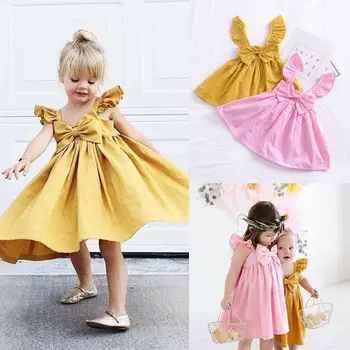 Pudcoco Mergina Dress 3M-3Y UK Naujagimiams, Vaikams, Kūdikių Mergaitės Princesė Lankas Suknelė Šalis, Laisvalaikio Drabužiai, Apranga Vasaros