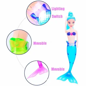 Pudcoco Vandeniui LED Šviesos Plaukimo Undinė Lėlės Vaikas Mergaičių Grožio Žuvys Plastiko Žaislas Vonios baseinas Dovanos Spalvos Atsitiktinis