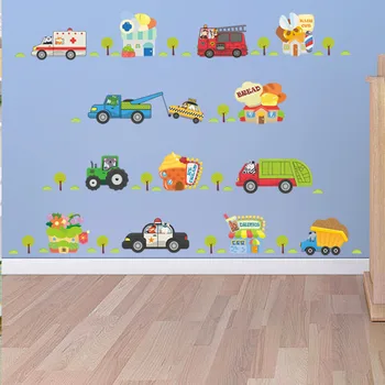 Puikus 3D Vivid Automobilių Siena Lipdukas Lipdukai Berniukų Miegamasis, Vaikų Kambarys Animacinių filmų Traktoriaus Taksi, Greitosios pagalbos Plakatas Freskos Sienų Lipdukai
