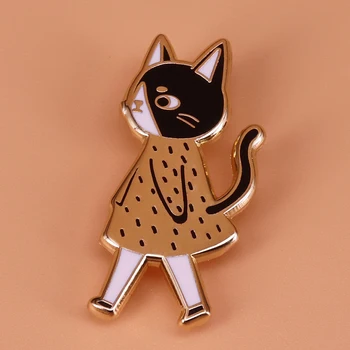 Pėsčiomis katė emalio pin mielas gyvūnų sagė cat lady aukso ženklelis juoda meno papuošalai moterims marškinėliai striukė, kuprinė priedai