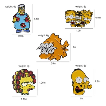 QIHE PAPUOŠALAI Simpsonai Commdy Emalio pin Marge Bartas Liza Atvartas smeigtukai Sagės Vyrams, Moterims Suaugusiųjų Animacinis Personažas Papuošalai