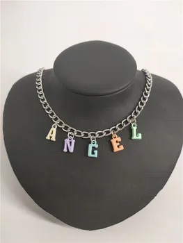 Rainbow Letter Choker Pendant Necklace Angel Colorful Daddy Random Color Unique Style Indie Aesthetic Choker Dropship
