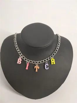 Rainbow Letter Choker Pendant Necklace Angel Colorful Daddy Random Color Unique Style Indie Aesthetic Choker Dropship