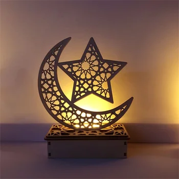 Ramadanas Eid Mubarakas Papuošalai Namų Mėnulis LED Žvakės Šviesos Medinė Lenta Kabo dekoro Islamo Musulmonų Įvykis Šalies Prekių