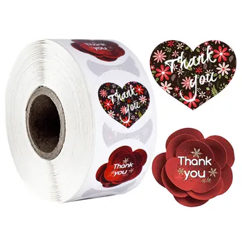 Raundas Ačiū Etiketės Antspaudas Lable 500 Vnt. Lipdukų Roll Gėlių ir Širdies Formos Dizainas Vestuvėms Raštinės Lipdukai