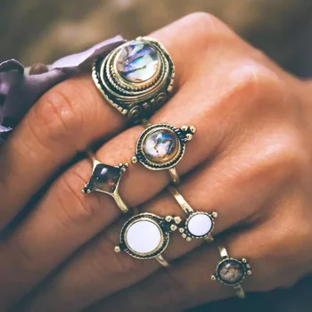 RAVIMOUR Antikvariniai Aukso Karka Žiedai Moterų Korpuso Dizainas Geometrinis Punk Boho Piršto Žiedą Nustatyti Indijos Paplūdimys Papuošalai Bague Femme