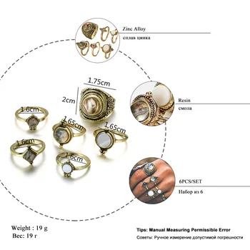 RAVIMOUR Antikvariniai Aukso Karka Žiedai Moterų Korpuso Dizainas Geometrinis Punk Boho Piršto Žiedą Nustatyti Indijos Paplūdimys Papuošalai Bague Femme