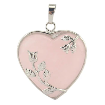 Reiki Gydymo Chakra Akmens Retro Gėlių Širdies Gamtos Lazuritas Opal Rose Kristalinis Kvarcas, Agates Pakabučiai Moterų Mama Mėgėjams