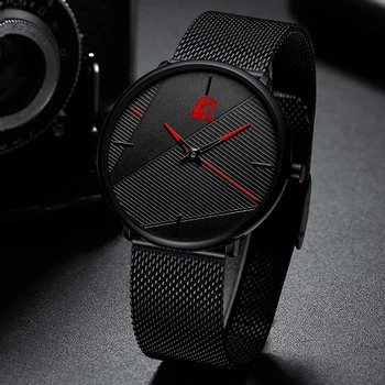 Reloj hombr 2020 Mados Laikrodžiai Vyrams Classic Black Ultra Plonas Nerūdijančio Plieno Tinklelio Diržo Kvarco Riešo Žiūrėti relogio masculino