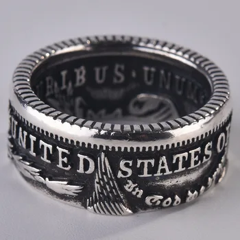 Retro exquisiteemblem šūkis vienybės viena moneta geometrinis papuošalai unisex vestuvių, sužadėtuvių, vestuvių žiedas