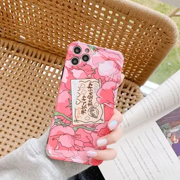 Retro Mielas Meno Japonijos Rožinė Rožė Gėlių Telefono dėklas Skirtas iPhone 11 Pro Max Xr Xs Max 7 X 7 Plus 8 Plius Atvejais Minkštas Silikoninis Dangtelis
