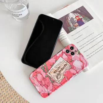 Retro Mielas Meno Japonijos Rožinė Rožė Gėlių Telefono dėklas Skirtas iPhone 11 Pro Max Xr Xs Max 7 X 7 Plus 8 Plius Atvejais Minkštas Silikoninis Dangtelis