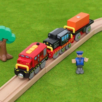 Retro Traukinio Žaislų Garso, Šviesos Elektrinių Traukinių sąstatų Vaikų Švietimo Žaislas Traukinio Medinių Geležinkelių, Automobilių Suderinama su Medinių Bėgių