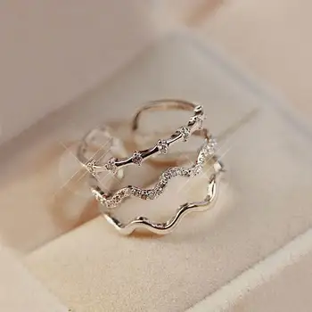 Rose Aukso Spalvos Bangos Dizaino Daugiasluoksnės Žiedai Moterims Reguliuojamas Bižuterijos Piršto Žiedą Nauja Atidaryti Dizaino Bijoux Dovanos