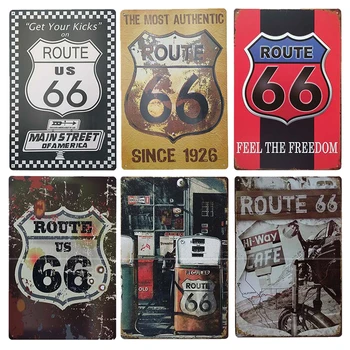Route 66 Alavo Pasirašyti Derliaus Metalo Pasirašyti Apnašas Metalo Vintage Retro Garažo Sienos Dekoro Juosta Pub Klubas Vyras Urvas degalinė