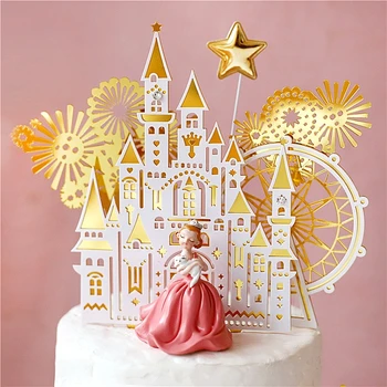 Royal Crown Rožinė Pilis Princesė Mergina Kūdikio Laimingas Gimtadienio Tortas Topper Vaikas Šalies Prekių Tortas Deorating Rožinė Meilės Dovanos