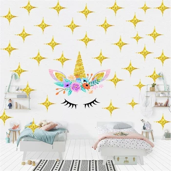 Ryškus Aukso dot vienaragis siena lipdukas kambarį miegamojo sienos dekoravimas sienų lipdukai vaikams kambariai Dailės freskos