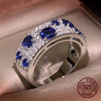 S925 sidabro žiedas naujausias Moterims Spalvingas Mėlyna Nano CZ Žiedas Originali Putojantis Papuošalai, žiedas dovana vestuvės juvelyrika dovana