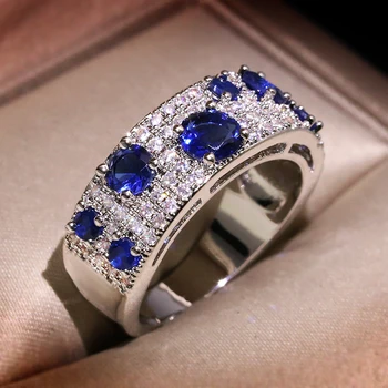 S925 sidabro žiedas naujausias Moterims Spalvingas Mėlyna Nano CZ Žiedas Originali Putojantis Papuošalai, žiedas dovana vestuvės juvelyrika dovana