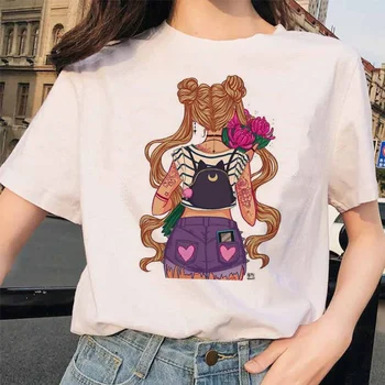 Sailor Moon 90s juokingi Marškinėliai Harajuku drabužius Marškinėlius Estetinės katė Anime Moterys Mielos Moterys T-shirt Kawaii Tees Mados Ullzang