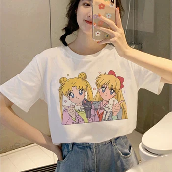 Sailor Moon Harajuku Ullzang T Marškinėliai Moterims korėjos Stiliaus marškinėliai 90s Grafinis Mielas Estetinės Marškinėlius Juokinga Kawaii Viršuje Tees Moteris