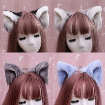 Saldus Gražus Furry Gyvūnų Žvėris Ausų Plaukų Clips Anime Lolita Vilkas Katė Cosplay Pliušinis Plaukų Segtukai Helovinas Kostiumas Šalis