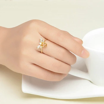 Saldus Mielas Geltona Kristalų Bičių Žiedas Moterims Prabangus Elegantiškas Moterų Vestuvių Aukso Spalvos Žiedas, Papuošalų Mados Partijos Priedai