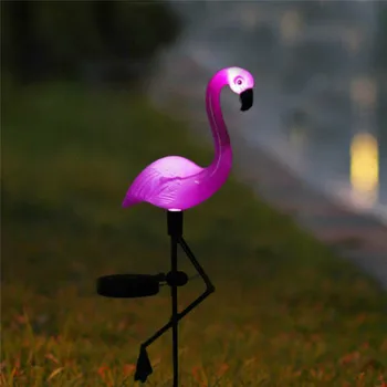 Saulės Energijos Gražus Rožinis Flamingas Ant Vejos Ir Sodo Dekoro Kuolo Kraštovaizdžio Lempos Lauko Šviesos