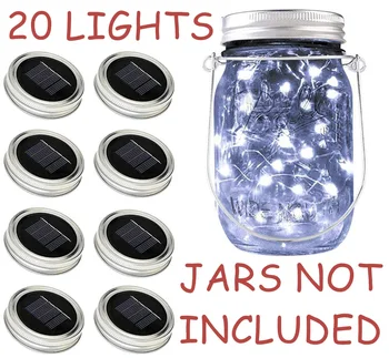 Saulės Mason Jar Šviesos 20 LED Vandeniui Pasakų Firefly Jar Dangteliai String šaltai Balta Žibintai (NE STIKLAINIUS & & BATERIJA)