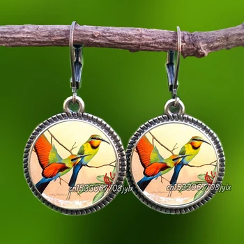 Senovinių Moterų Žavesio Senovinių Paukščių Meninio Stiklo Stud Auskarai Vestuves Papuošalų Mados Povas Hummingbird Auskarai