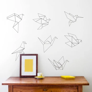 Septynių Nustatyti Geometrinis Origami Paukščiai Sienų Lipdukai Vaikų Darželio Meno Dekoro Skrendančių Paukščių Vinilo Įklijos