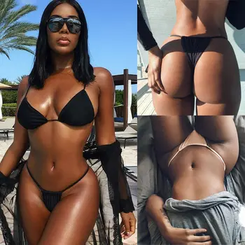 Sexy Hot Moterų Vasaros Trikampis Bikini Juodos Kelnaitės Thong Aukšto Juosmens Kietas Įdomus Apatinis Trikotažas