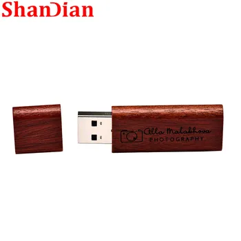 SHANDIAN Klevas Medinė USB 2.0 Flash Drive 4GB 8GB 16GB 32GB 64GB 128GB Pen Drives Nemokama LOGO Memory Stick Dovanos Key Chain U Disko