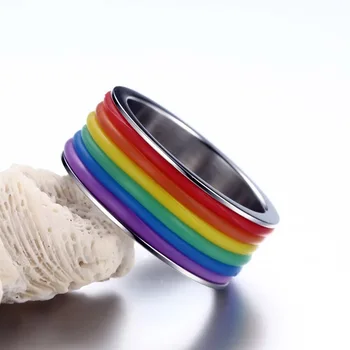 SHEAUTY Nerūdijančio Plieno Žiedai, Lesbiečių, Biseksualų Lgbt Gėjų Homoseksualų Pačios Lyties Vaivorykštės Žiedas Papuošalai, Vyrų ir Moterų 9mm Pločio