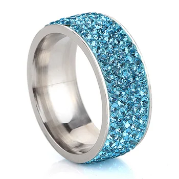 SHUANGR 5 Eilutėje, Eilutės Crystal Clear Blue Aukso Spalvos Žiedų Moterų Nerūdijančio Plieno Prabangus Žiedas, kalnų krištolas Papuošalai Dovana anillos