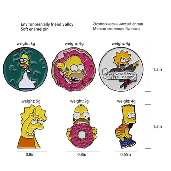 Simpsonai Smeigtukai Spurgos Juokinga Dizaino Sagės Emblemos Humoro Mielas CartoonEnamel Kuprinė Anime Gerbėjų Dovanos, Papuošalai