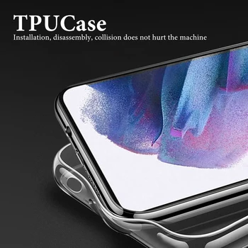 Skaidrios TPU Case For Samsung Galaxy S21 Ultra Plus 5G Atkurti Pliko Metalo Shell 
