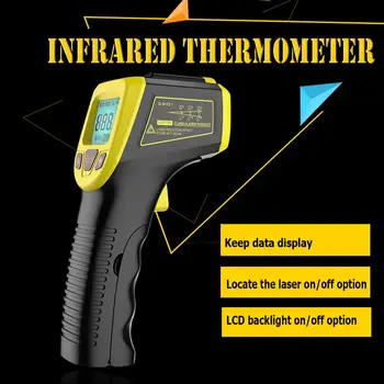 Skaitmeninis ir Spindulių Termometras nekontaktinėmis Lazerio SPINDULIŲ Temperatūros LCD Ekranas Ginklą Pyrometer Testeris Pramonės Temperatūra Priemonė