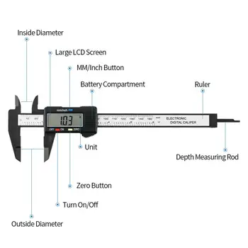 Skaitmeninis Suportas, 0-150mm（0-6 cm） Vernier Suportas su Didelis LCD Ekranas, Auto - išjungimo Funkciją, Colių ir Milimetro Konversijos M