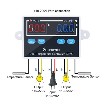 Skaitmeninis Termostatas, Inkubatorius Temperatūros Reguliatorius Thermoregulator Šildymo, Vėsinimo Valdymo pultas Su Dual Zondas 12V 24V 220V KT99