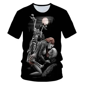 Skeletas Grožio Roko Cool 3D marškinėliai vyriški Motociklo Punk 3D Spausdinimo T-marškinėliai, vyriški Drabužiai, marškinėliai Vasaros Top Vyrų Mados Tren