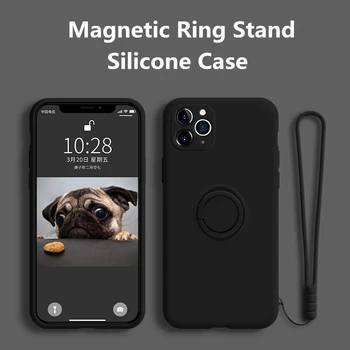 Skystu Silikonu Atveju iPhone 12 XR X XS Max 7 8 Plius Silikoninis Žiedas Su Turėtojas Magnetinis Dangtelis, Skirtas 