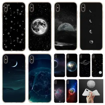 Soft Case For iPhone 12 11 Pro 7 8 6 6s Plius XR XS Max dangos Mini 5 5S SE 2020 m Etui Juoda su Balta Mėnulį, Žvaigždes, Kosmosą
