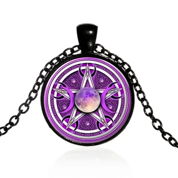 SONGDA Žavesio Violetinė Triple Mėnulio Deivės Pakabukas Pentagram Karoliai Wicca Apsaugos Pusmėnulio Antgamtinių Amuletas Karoliai