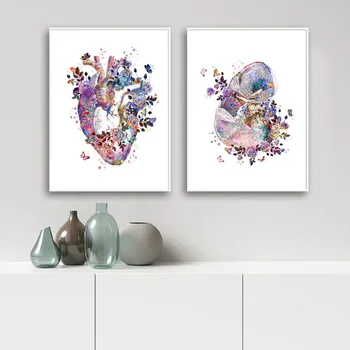 Spalvinga Gėlių Žmogaus Kūno Anatomiją Drobės Tapybos Smegenų Širdies Organų Medicinos Studijų, Plakatas Abstrakčiai Spausdinti Sienos Meno Nuotrauką
