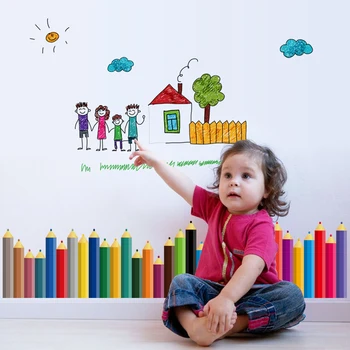 Spalvoti pieštukai baseboard lipdukas vandeniui už vaikas, vaikų kambario klasėse nuimamas freskos sienų lipdukai namų puošybai